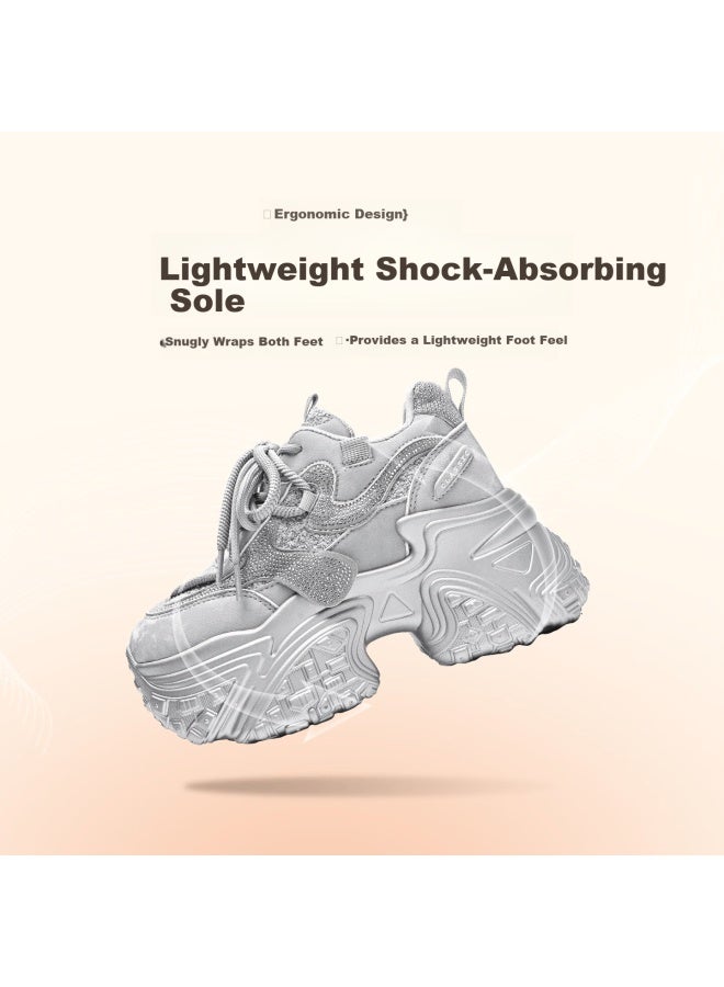 Zhr Zez Thick Sole 9.5cm Platform Dad Sneakers Women New Height Increasing Casual Sports Shoes Ks282 Silver Size 39 - Image 3