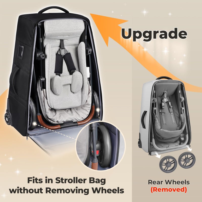 YOREPEK Stroller Bag Compatible with UPPAbaby Vista V2/V3 and Cruz V2 (No Wheel Removal Needed), Padded Stroller Travel Bag with Wheels, Foldable Stroller Cover with Storage Pocket, All Black - Image 2