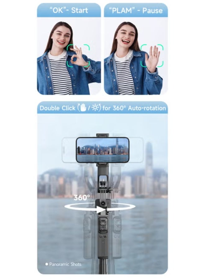 AI Tracking Gimbal Quadrapod with Auto-Follow, Gesture Control & Anti-Shake Handle – Detachable Extendable Design (Up to 1635mm), Heavy-Duty Aluminium Stand with Selfie Stick & Multi-Function Bluetooth Remote for Phone/Camera - Image 3