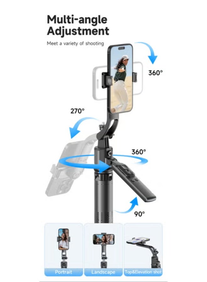 AI Tracking Gimbal Quadrapod with Auto-Follow, Gesture Control & Anti-Shake Handle – Detachable Extendable Design (Up to 1635mm), Heavy-Duty Aluminium Stand with Selfie Stick & Multi-Function Bluetooth Remote for Phone/Camera - Image 4