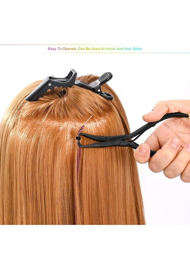 Ehdis - Hair Extension Beading Tool Kit Stainless Steel Hair Extensions Micro Link Bead Closer And Remover Pliers Set Beads Hair Pulling Hook & Micro Ring Loop Tool Set (Black) - Image 1