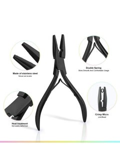 Ehdis Hair Extension Beading Tool Kit Stainless Steel Hair Extensions Micro Link Bead Closer And Remover Pliers Set Beads Hair Pulling Hook & Micro Ring Loop Tool Set (Black)  - Image 5