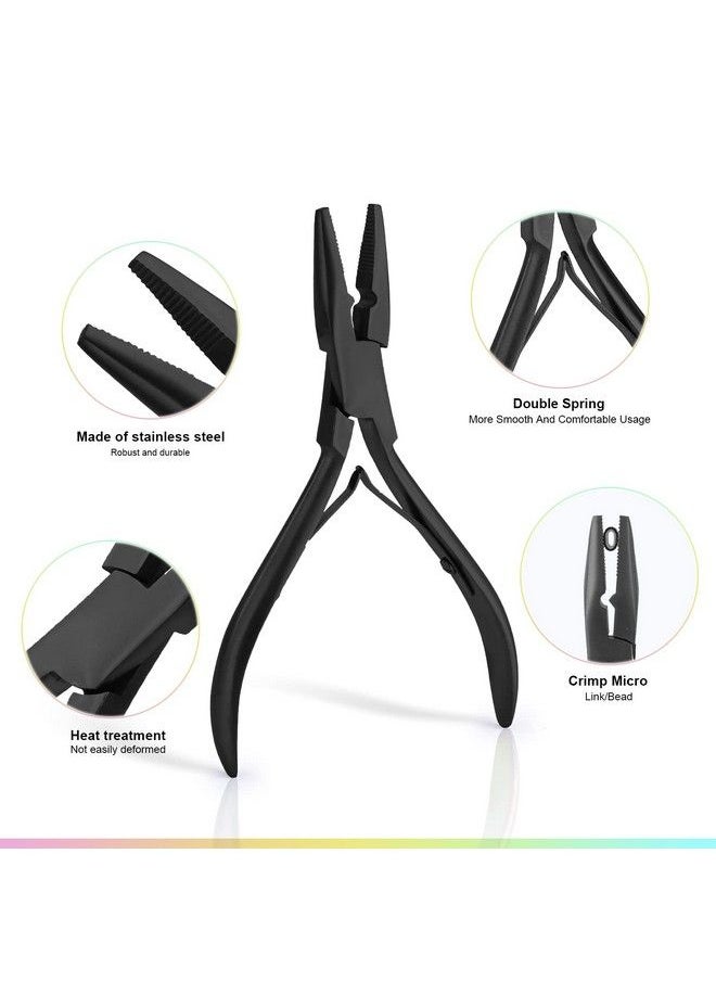 Ehdis - Hair Extension Beading Tool Kit Stainless Steel Hair Extensions Micro Link Bead Closer And Remover Pliers Set Beads Hair Pulling Hook & Micro Ring Loop Tool Set (Black) - Image 1