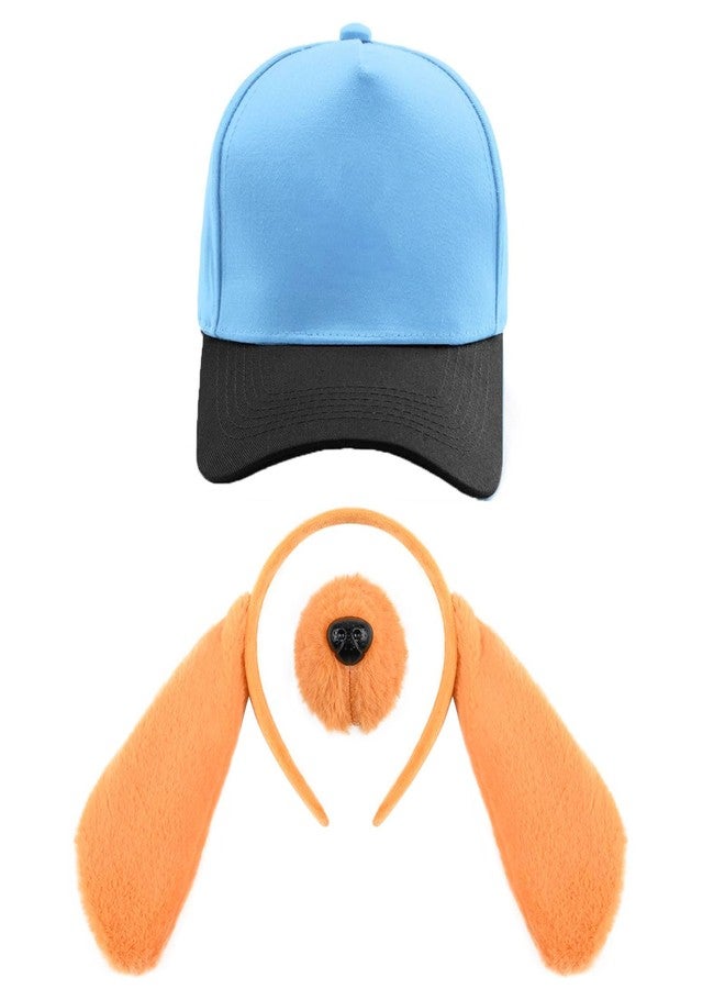 Teemico 3 Pcs Blue Dog Costume Set Including Blue Base Cap with Sticker Brown Dog Nose Bow Tie for World Book Day Dress Makeup (Sky Blue) - Image 1