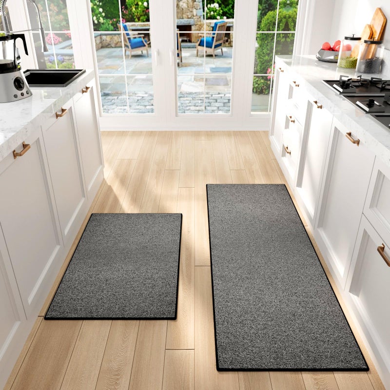 SUMLANS Kitchen Mat Set of 2 PCS, Cushioned Non Slip Rugs for Kitchen Floor, Absorbent Runner Comfort Standing Mats Washable for Kitchen, Office, Home (Black-Velvet, 17.3"x47"+17.3"x30") - Image 1