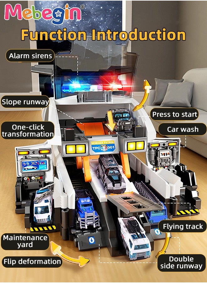 MEBEGIN Transform Police Car Toys Set with 6 Alloy Cars, Simulated Vehicle Playset with Light and Sounds, Large City Action Track Set, City Rescue Vehicle Toy with Educational Value, Ideal Gift for Kids Aged 3+, 2 AAA Batteries Required(Not Included)  - Image 4