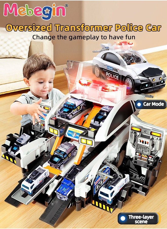 MEBEGIN Transform Police Car Toys Set with 6 Alloy Cars, Simulated Vehicle Playset with Light and Sounds, Large City Action Track Set, City Rescue Vehicle Toy with Educational Value, Ideal Gift for Kids Aged 3+, 2 AAA Batteries Required(Not Included)  - Image 2