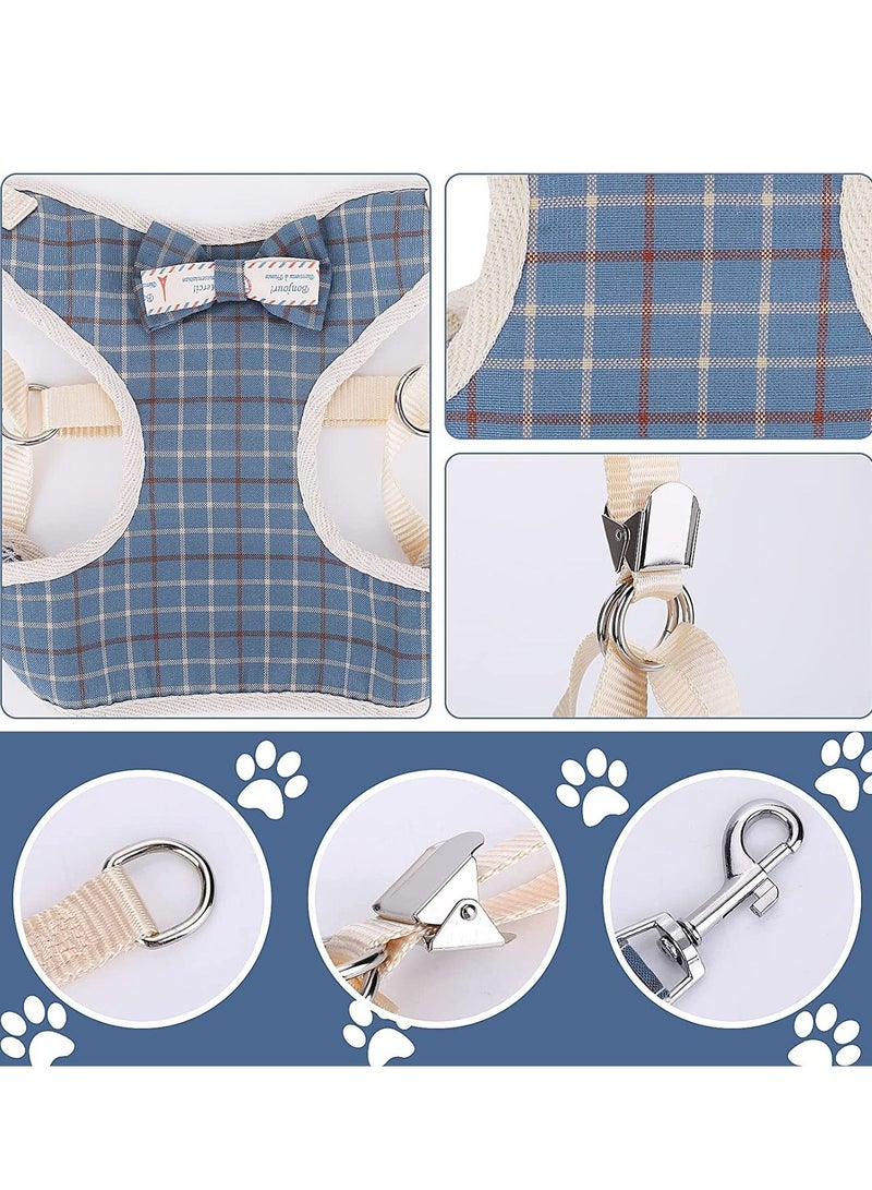KASTWAVE Small Dog Harness and Leash Set, Plaid Style Puppy Vest Harness with Bow Tie, Adjustable Basic Harness Detachable Dog Walking Harness for Small Dogs (M Size, Blue Plaid Style) - Image 5