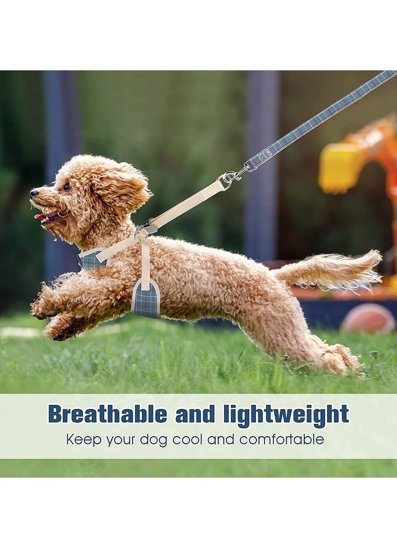 KASTWAVE Small Dog Harness and Leash Set, Plaid Style Puppy Vest Harness with Bow Tie, Adjustable Basic Harness Detachable Dog Walking Harness for Small Dogs (M Size, Blue Plaid Style) - Image 3