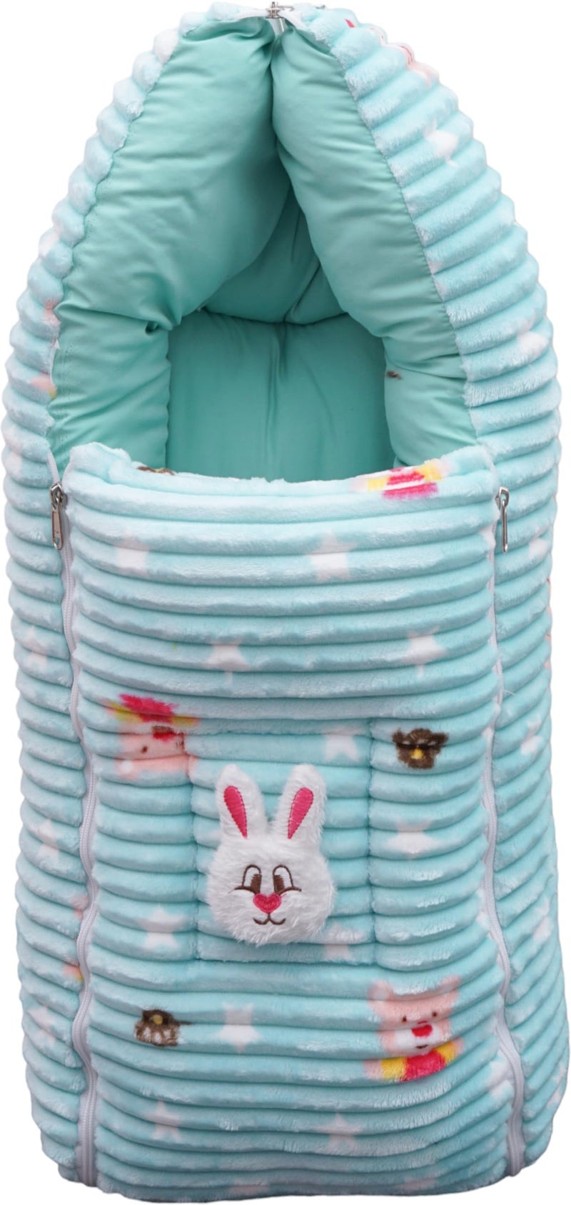 VOIDROP Velvet Baby Sleeping Bag 3 in 1 for New Born Babies Baby Fur Material Portable Travelling Bed for Infants Premium QULAITY Baby Breastfeeding Bed Green - Image 1