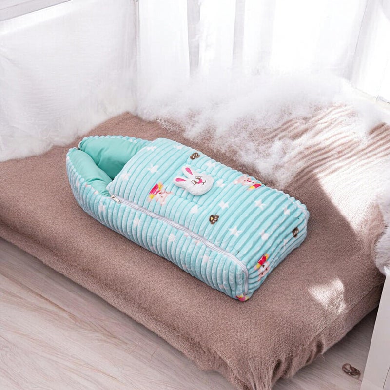 VOIDROP Velvet Baby Sleeping Bag 3 in 1 for New Born Babies Baby Fur Material Portable Travelling Bed for Infants Premium QULAITY Baby Breastfeeding Bed Green - Image 5