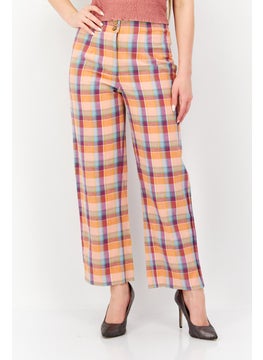 Women Regular Fit High Rise Straight Leg Pants, Orange Combo