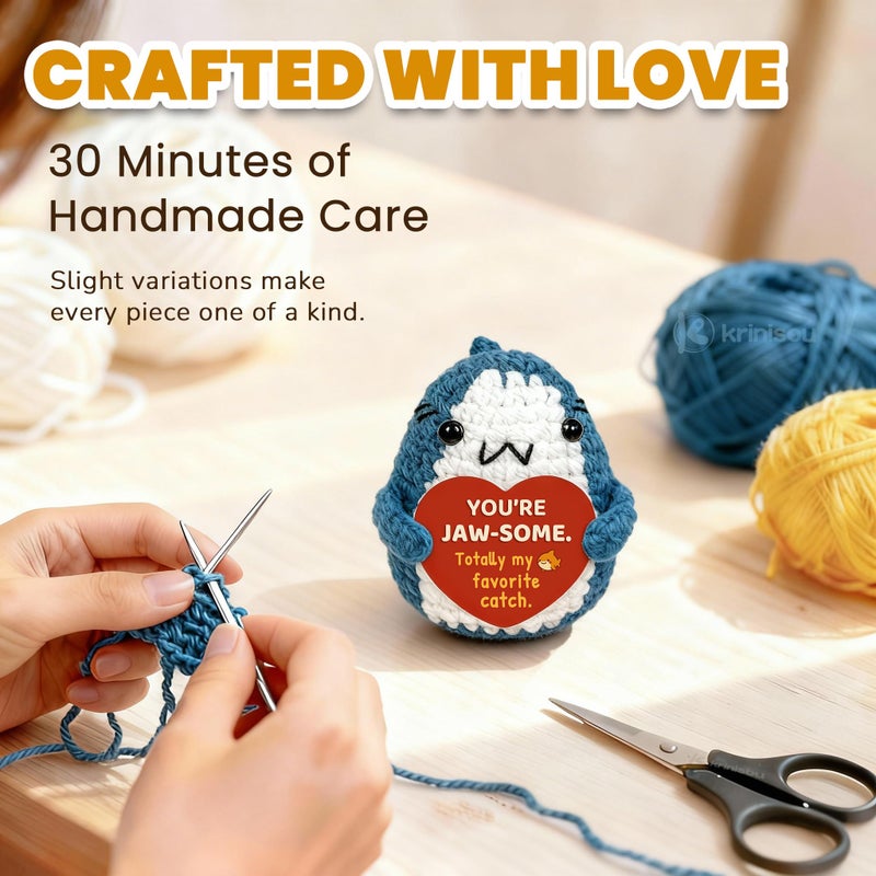 Krinisou Romantic Shark Gift for Boyfriend Girlfriend, Funny Valentines Day Present for Him Her, Small Cute Crochet Shark with Heart Card - Image 4