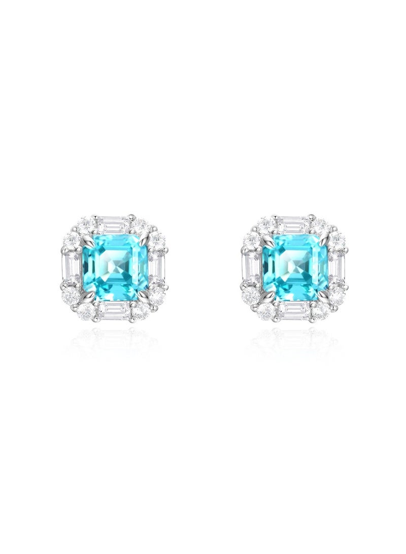 Field earrings for ladies Artificially cultivated blue gemstone stud earrings  925silver - Image 1