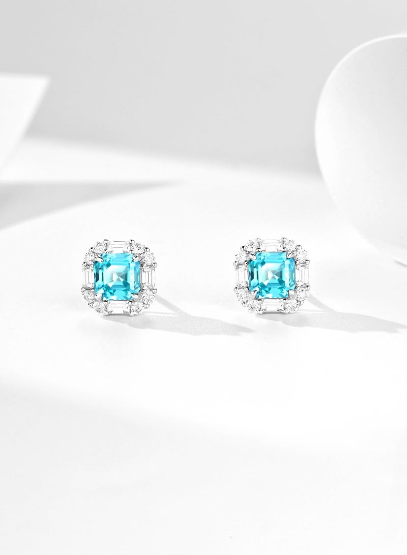 Field earrings for ladies Artificially cultivated blue gemstone stud earrings  925silver - Image 2