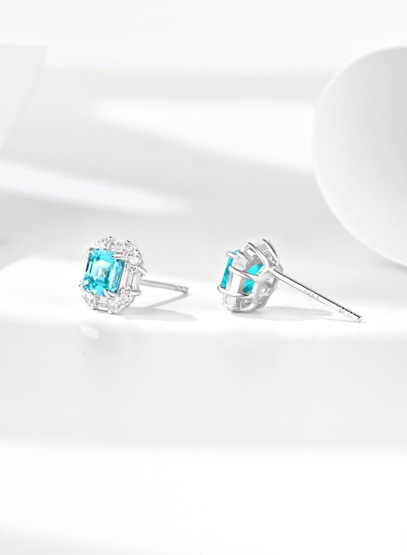 Field earrings for ladies Artificially cultivated blue gemstone stud earrings  925silver - Image 3