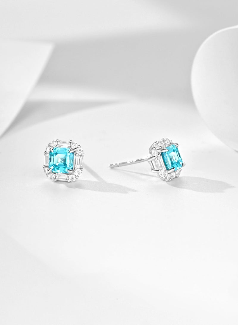 Field earrings for ladies Artificially cultivated blue gemstone stud earrings  925silver - Image 4