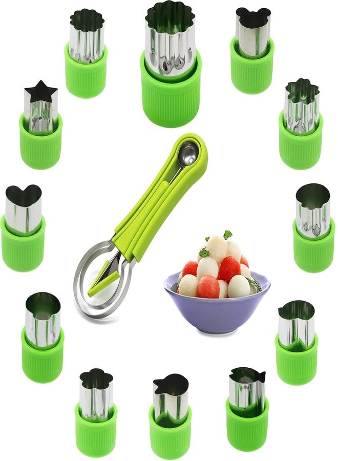 BuyLift 12pcs Vegetable Cutter Shapes Set & 4-in-1 Melon Baller Scoop – Stainless Steel Cookie Cutters, Fruit Scooper, Seed Remover & Carving Tools | Fun Food Molds for Kids & Kitchen Accessories - Image 1