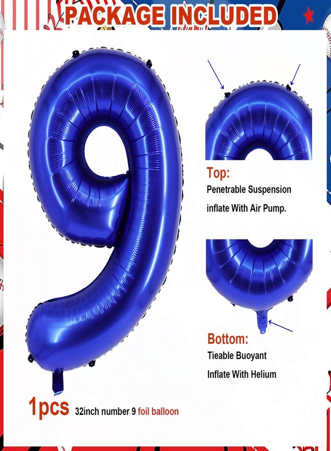HEPAPATE Baseball Birthday Party Balloons, 32 Inch Navy Blue Foil Number 9 Balloon, Baseball Glove Foil Balloon, Red Blue Star Confetti Balloon for 9th Birthday Sports Theme Party Supplies - Image 3