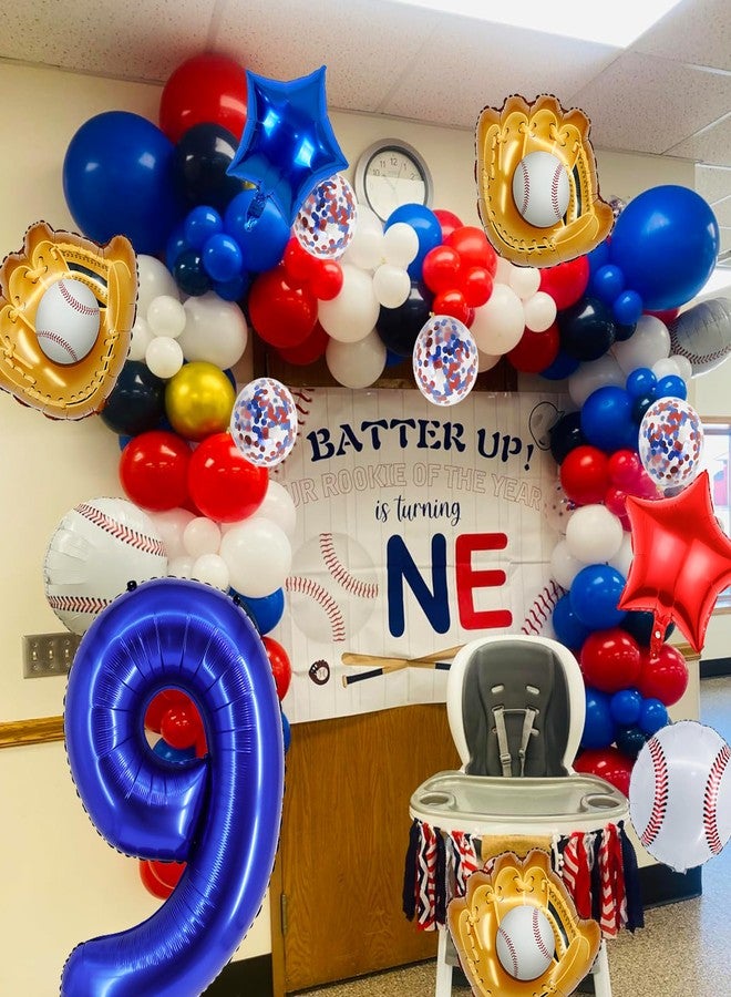 HEPAPATE Baseball Birthday Party Balloons, 32 Inch Navy Blue Foil Number 9 Balloon, Baseball Glove Foil Balloon, Red Blue Star Confetti Balloon for 9th Birthday Sports Theme Party Supplies - Image 5
