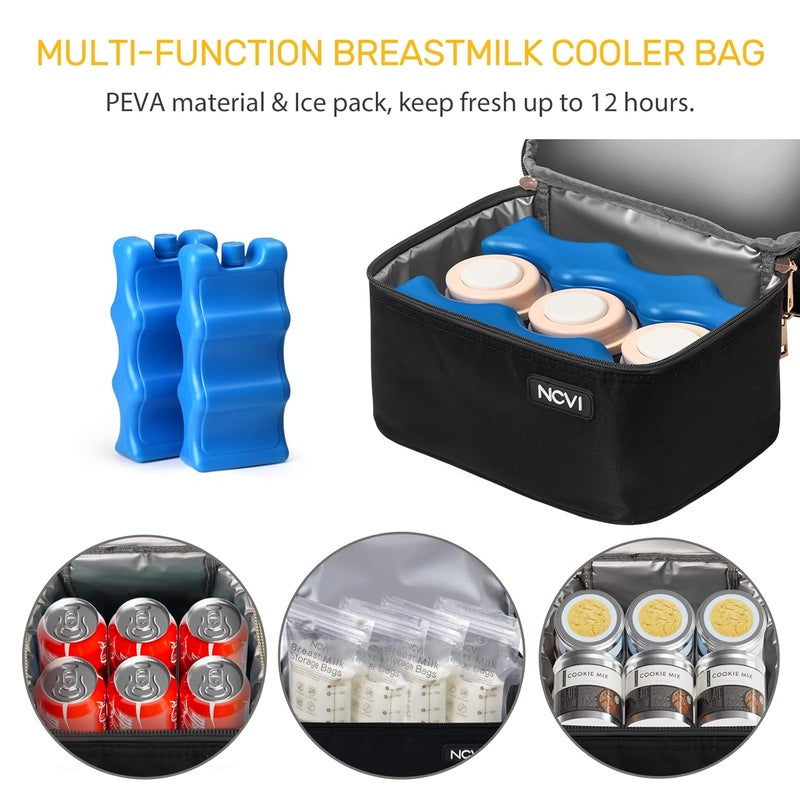 NCVI Breastmilk Cooler Bag with Ice Pack,Baby Bottle Bag Fits 6 Bottles, Up to 9 Ounce for Nursing Mom Daycare Breast Pump Bag Backpack (Black) - Image 2