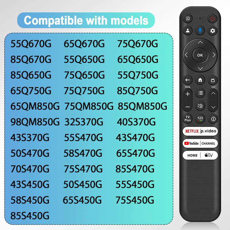 Daloben جهاز تحكم بديل صوتي لتلفاز TCL، جهاز تحكم RC813 البديل متوافق مع تلفزيونات TCL QM7 QM8 S5 S4 S3 Q7 Q6 Q5 الذكية 2017-2025 - Image 4