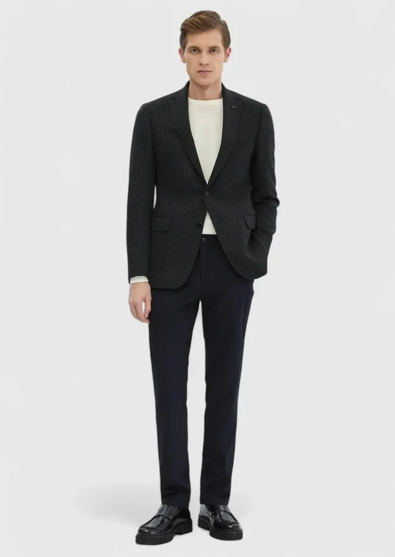 رامسي جاكيت من الصوف الخالص 100% بنقشة كاكي وقصة عادية