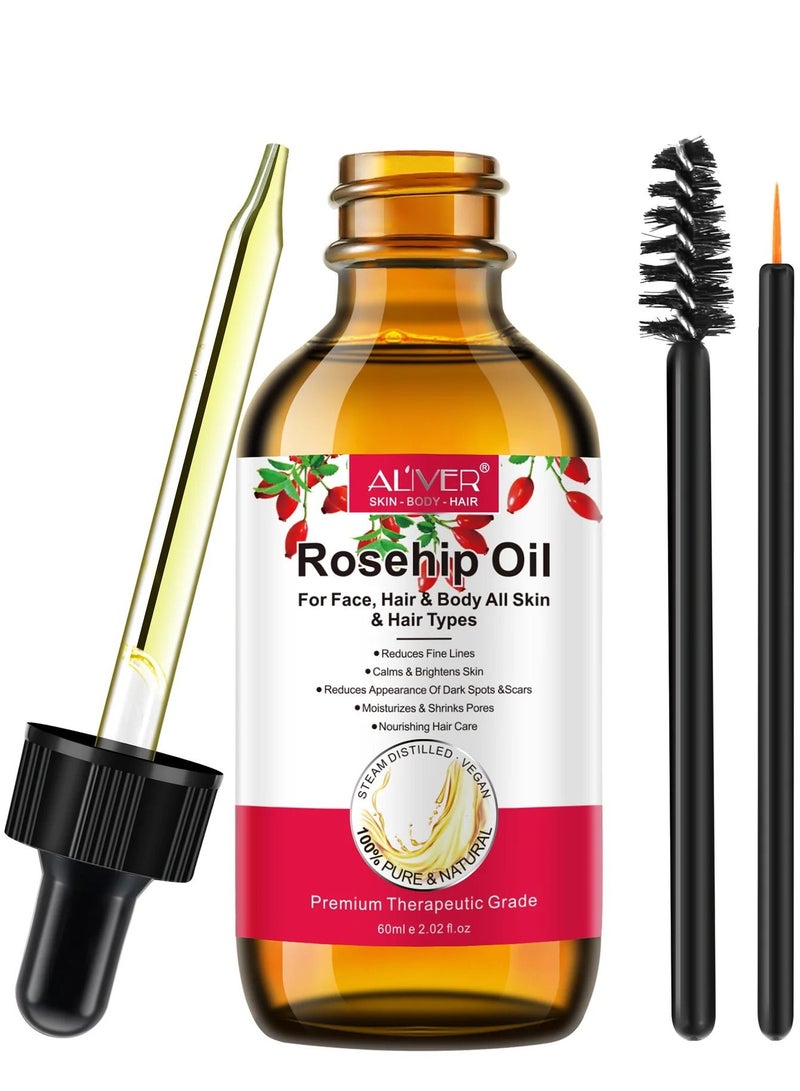 ALIVER زيت ثمر الورد للوجه والشعر، زيت بذور ثمر الورد النقي المضغوط على البارد، زيت ثمر الورد غير المكرر لشعر الوجه والأظافر، زيت الورد العطري للعناية بالبشرة، 60 مل - Image 1