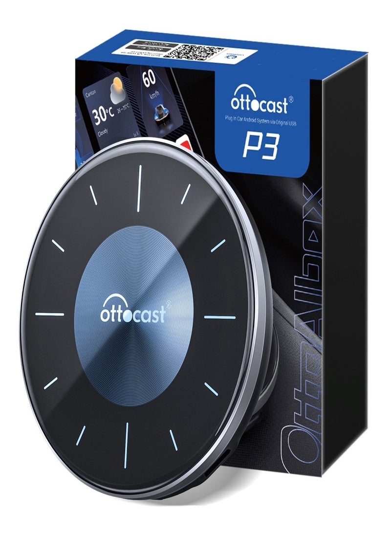 Ottocast - OTTOCAST P3 CarPlay AI Box  Android 12.0 CarPlay Video Adapter Wireless CarPlay Android Auto Dongle Support HDMI Output, - Image 1