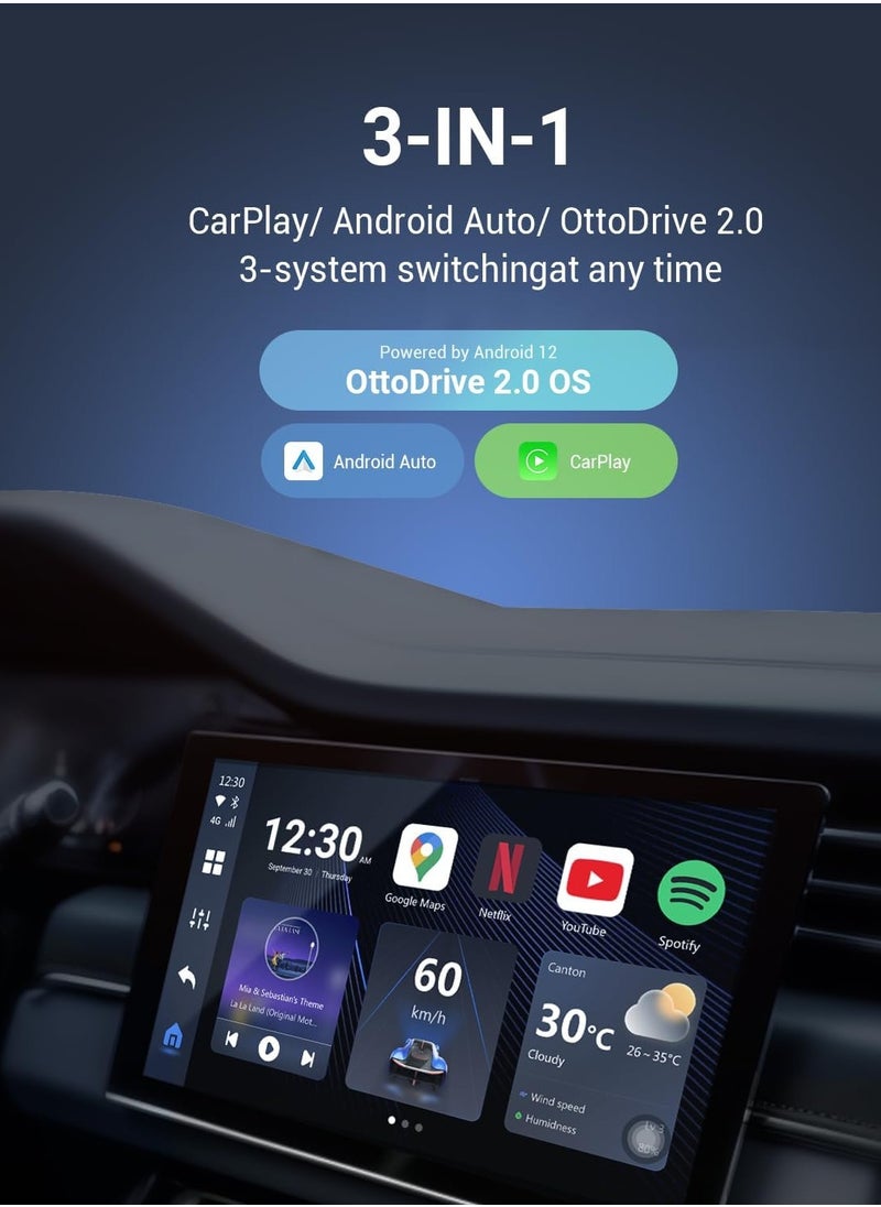Ottocast - OTTOCAST P3 CarPlay AI Box  Android 12.0 CarPlay Video Adapter Wireless CarPlay Android Auto Dongle Support HDMI Output, - Image 1