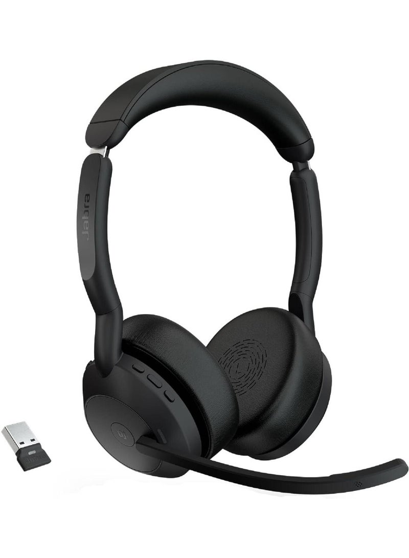 Jabra Evolve2 55 UC Stereo Wireless Headset with ANC, Bluetooth 5.2, Noise-Cancelling Microphone, Dual Device Connectivity, USB-A, Up to 16 Hours Talk Time, 18 Hours Music, 30m Wireless Range, Jabra Link 390 – Black | 25599-989-999 Black - Image 1