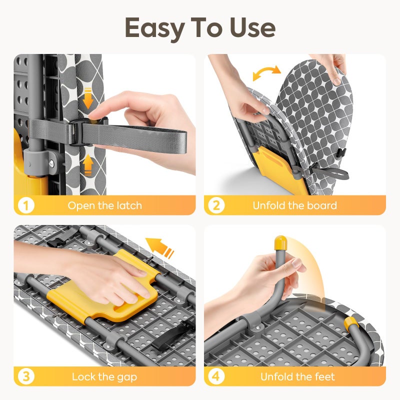 APEXCHASER Foldable Ironing Board, Tabletop Small Iron Board with Heat Resistant Covers, Portable Folding Mini Iron Table with Non-Slip Feet for Home, Laundry Rooms, Dorms, Travel Use, Yellow - Image 4