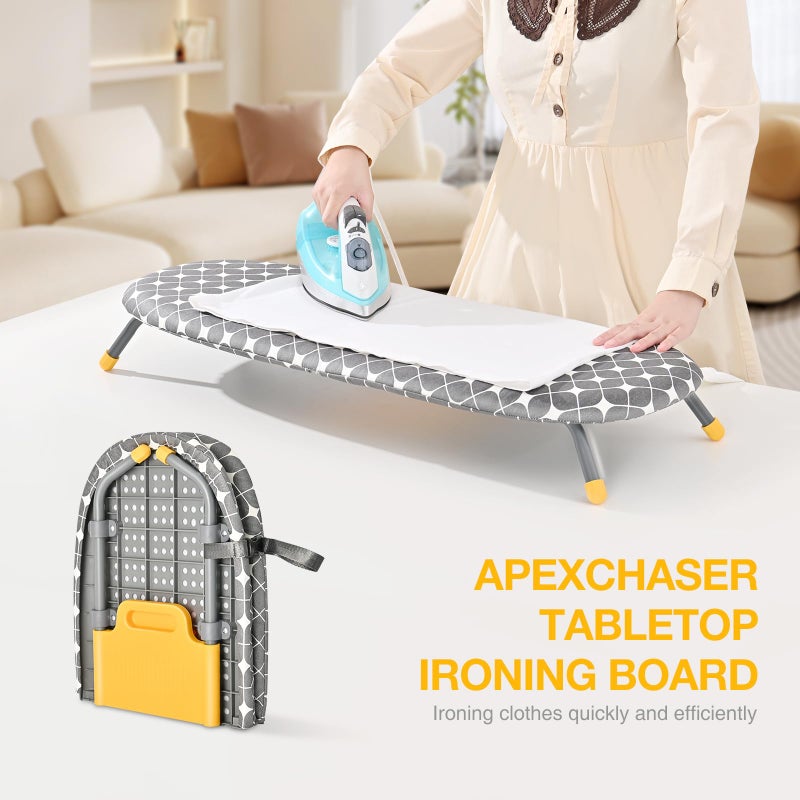 APEXCHASER Foldable Ironing Board, Tabletop Small Iron Board with Heat Resistant Covers, Portable Folding Mini Iron Table with Non-Slip Feet for Home, Laundry Rooms, Dorms, Travel Use, Yellow - Image 5