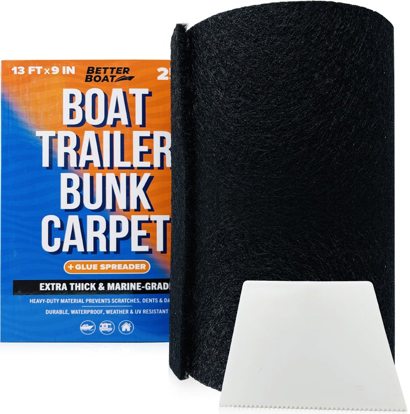Better Boat Boat Trailer Bunk Carpet, Black Marine Carpet, 9" x 13' Replacement for Trailer Bunk Boards, Boat Lift Bunks, and Runners, 1 Pack, Durable Bunker Material Covers - Image 1