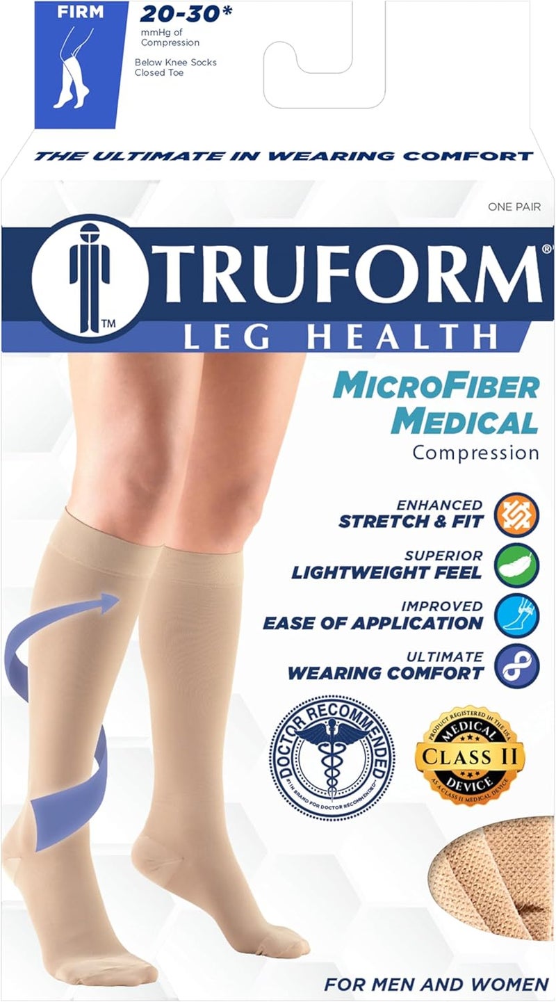 Truform جوارب ضغط قصيرة الطول 20-30 مم زئبقي للرجال والنساء، أصابع مغلقة، بيج، كبير جداً - Image 4