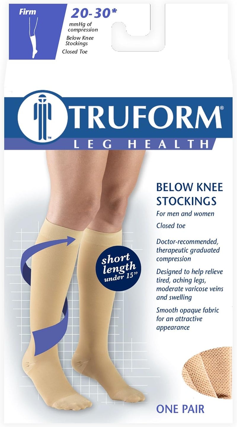 Truform جوارب ضغط قصيرة الطول 20-30 مم زئبقي للرجال والنساء، أصابع مغلقة، بيج، كبير جداً - Image 5
