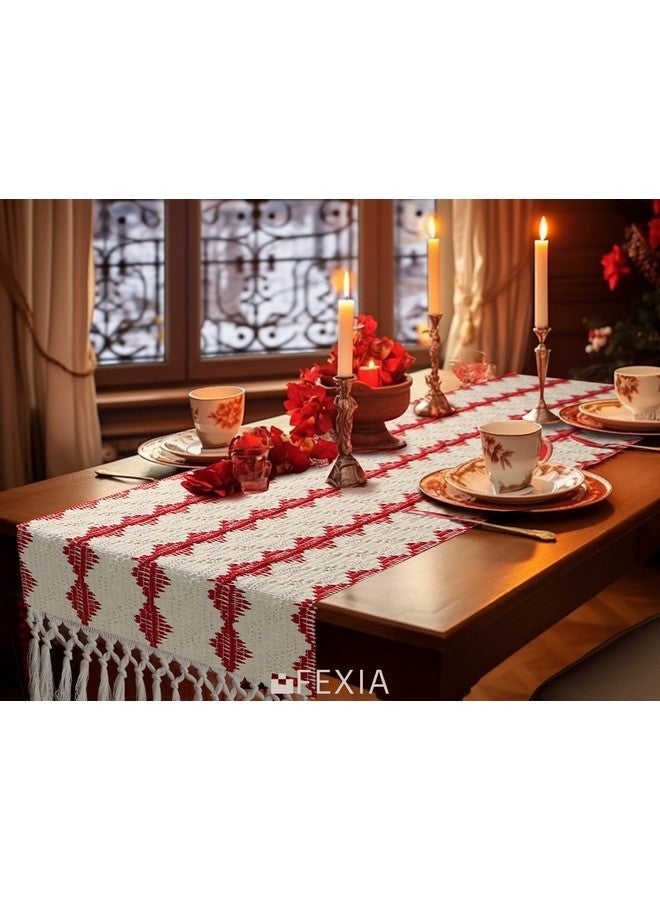 FEXIA Christmas Red Table Runner 13x72 Inches Long Christmas Runner for Table Boho Table Decor Rustic Farmhouse Xmas Decoration for Home Party Decor (Red Square) - Image 3