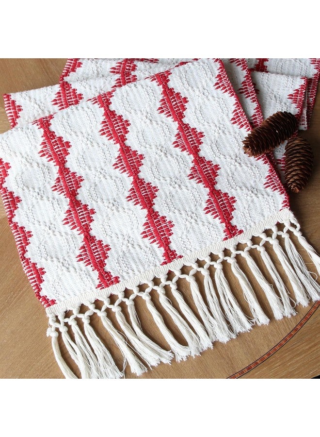 FEXIA Christmas Red Table Runner 13x72 Inches Long Christmas Runner for Table Boho Table Decor Rustic Farmhouse Xmas Decoration for Home Party Decor (Red Square) - Image 1