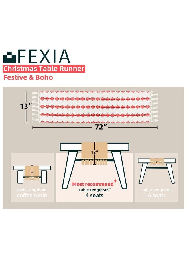 FEXIA Christmas Red Table Runner 13x72 Inches Long Christmas Runner for Table Boho Table Decor Rustic Farmhouse Xmas Decoration for Home Party Decor (Red Square) - Image 2