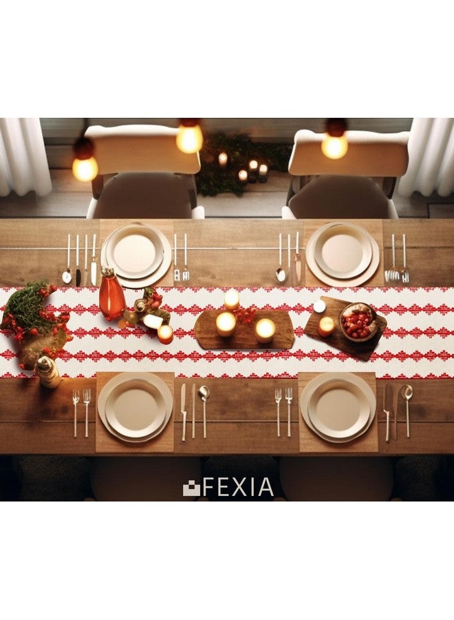 FEXIA Christmas Red Table Runner 13x72 Inches Long Christmas Runner for Table Boho Table Decor Rustic Farmhouse Xmas Decoration for Home Party Decor (Red Square) - Image 5