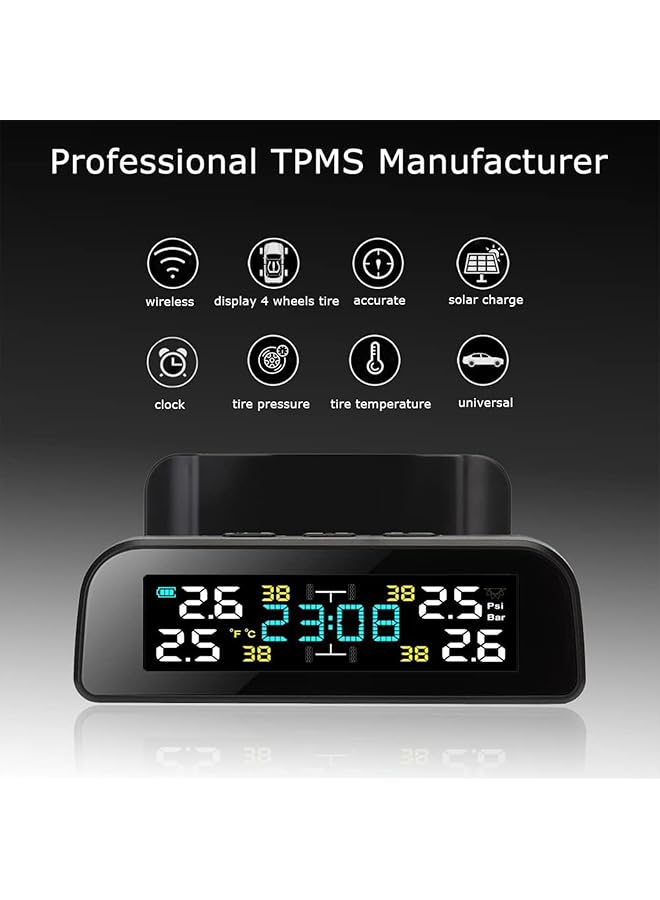 Generic Tire Pressure Monitoring System Tire Pressure Sensorsolar Charging Auto Alarm System 360° Rotatable Tire Pressure Monitoring Tire Pressure Temperature Warning Tpms  - Image 3