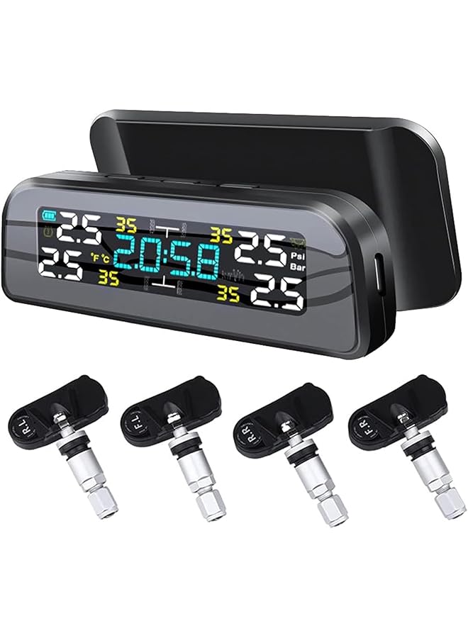 Generic Tire Pressure Monitoring System Tire Pressure Sensorsolar Charging Auto Alarm System 360° Rotatable Tire Pressure Monitoring Tire Pressure Temperature Warning Tpms  - Image 1