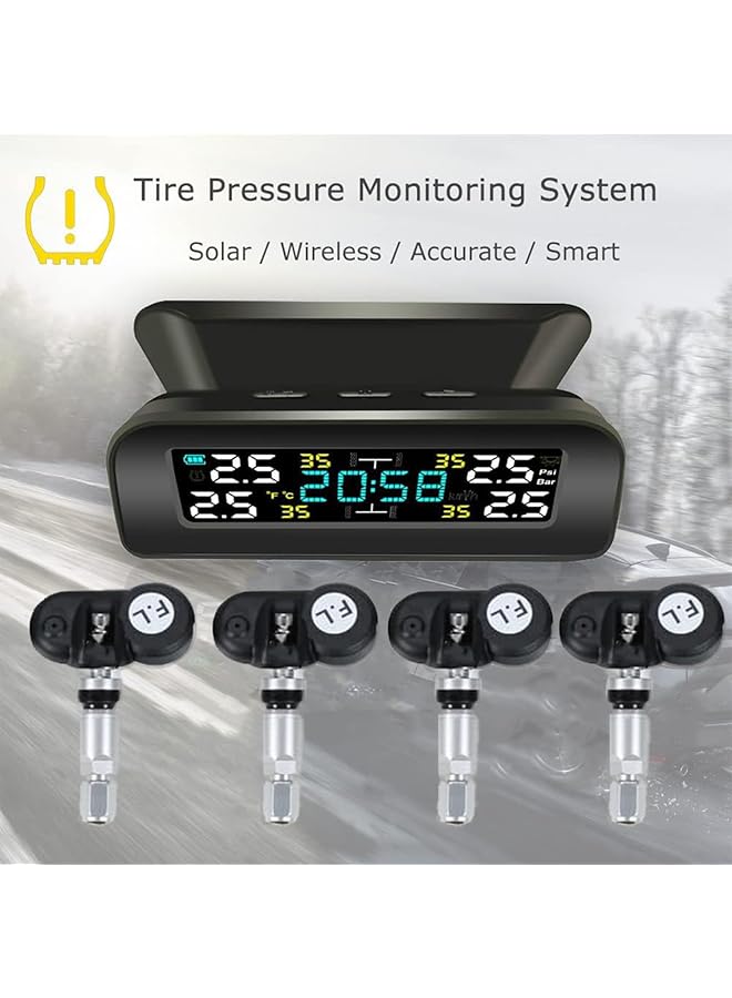 Generic Tire Pressure Monitoring System Tire Pressure Sensorsolar Charging Auto Alarm System 360° Rotatable Tire Pressure Monitoring Tire Pressure Temperature Warning Tpms  - Image 2