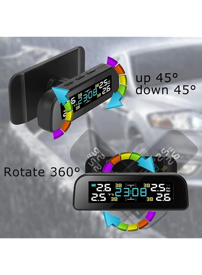 Generic Tire Pressure Monitoring System Tire Pressure Sensorsolar Charging Auto Alarm System 360° Rotatable Tire Pressure Monitoring Tire Pressure Temperature Warning Tpms  - Image 5