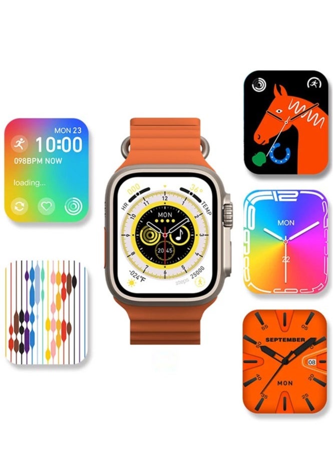 ELTRAZONE - 2022 New S8 ultra Smartwatch Series 8 I S8 49mm 1.99 Inch Screen 4 Small Game Dual Straps Ultra8 Smart Watch with Silicone + Nylon Strap (Orange) - Image 1