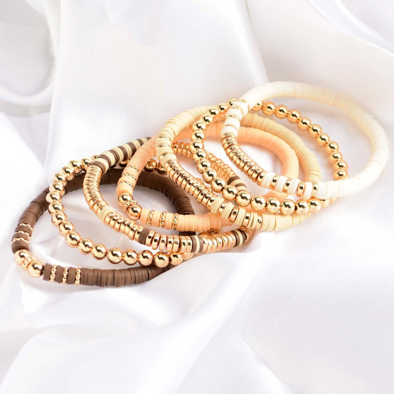 GOOJIDS Surfer Heishi Clay Bead Bracelets for Women Bohemian Stackable Gold Plated Beaded Stretch Bracelets Elastic Layering Friendship Bracelets Set Boho Jewelry - Image 3