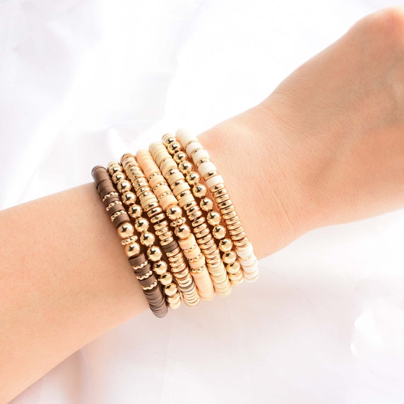 GOOJIDS Surfer Heishi Clay Bead Bracelets for Women Bohemian Stackable Gold Plated Beaded Stretch Bracelets Elastic Layering Friendship Bracelets Set Boho Jewelry - Image 4