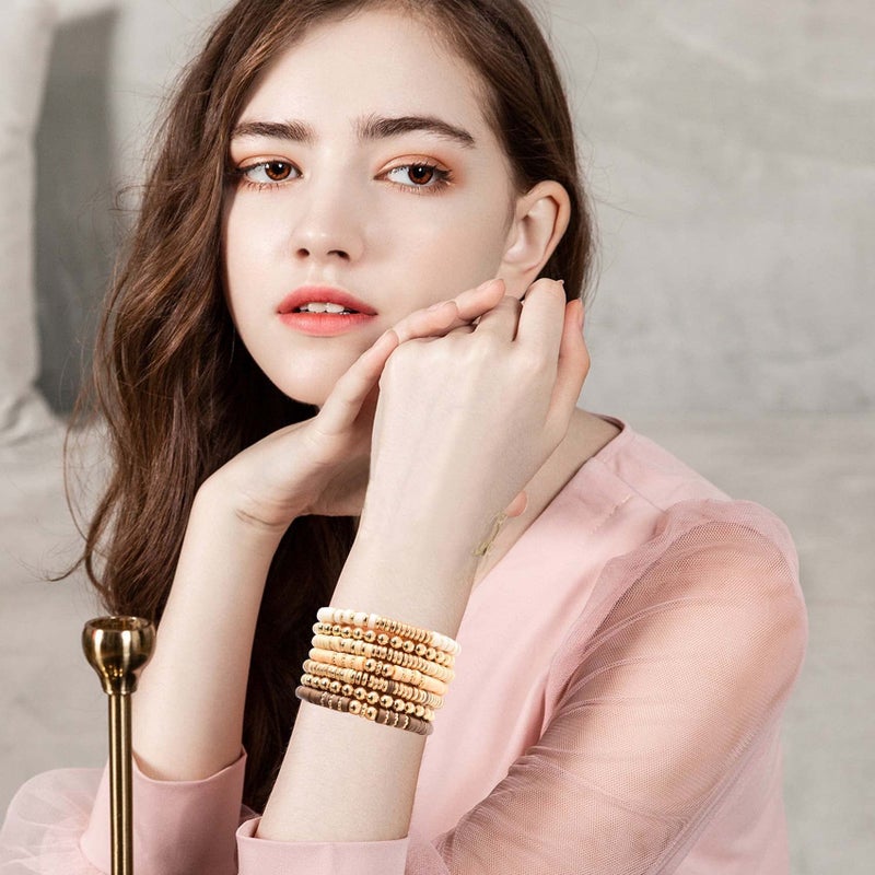 GOOJIDS Surfer Heishi Clay Bead Bracelets for Women Bohemian Stackable Gold Plated Beaded Stretch Bracelets Elastic Layering Friendship Bracelets Set Boho Jewelry - Image 5