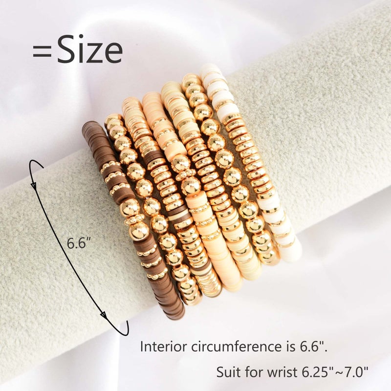 GOOJIDS Surfer Heishi Clay Bead Bracelets for Women Bohemian Stackable Gold Plated Beaded Stretch Bracelets Elastic Layering Friendship Bracelets Set Boho Jewelry - Image 2