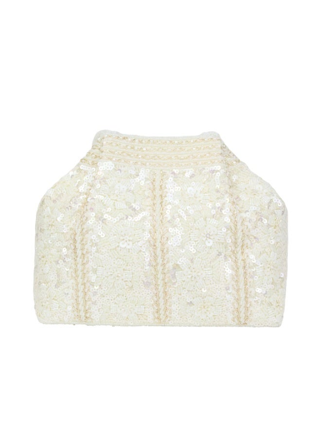 Dollar's Beaded Clutch Bag for Women RP05, Satin Luxury Handcrafted Beaded Handbag, Bridal Wedding Party Purse, Elegant Designer Formal Evening Bag, Formal Wear Accessory (Cream) - Image 1